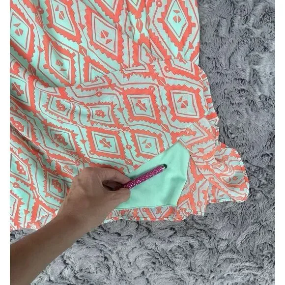 Sequin Hearts Dress Womens Size Small Orange Aqua Smocked Boho Indie Unique Alt - Picture 6 of 10